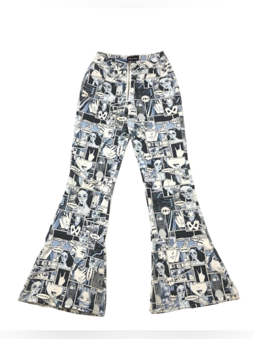 Current Mood Memoir Misfit blue white comic strip flare stretch cotton jeans S